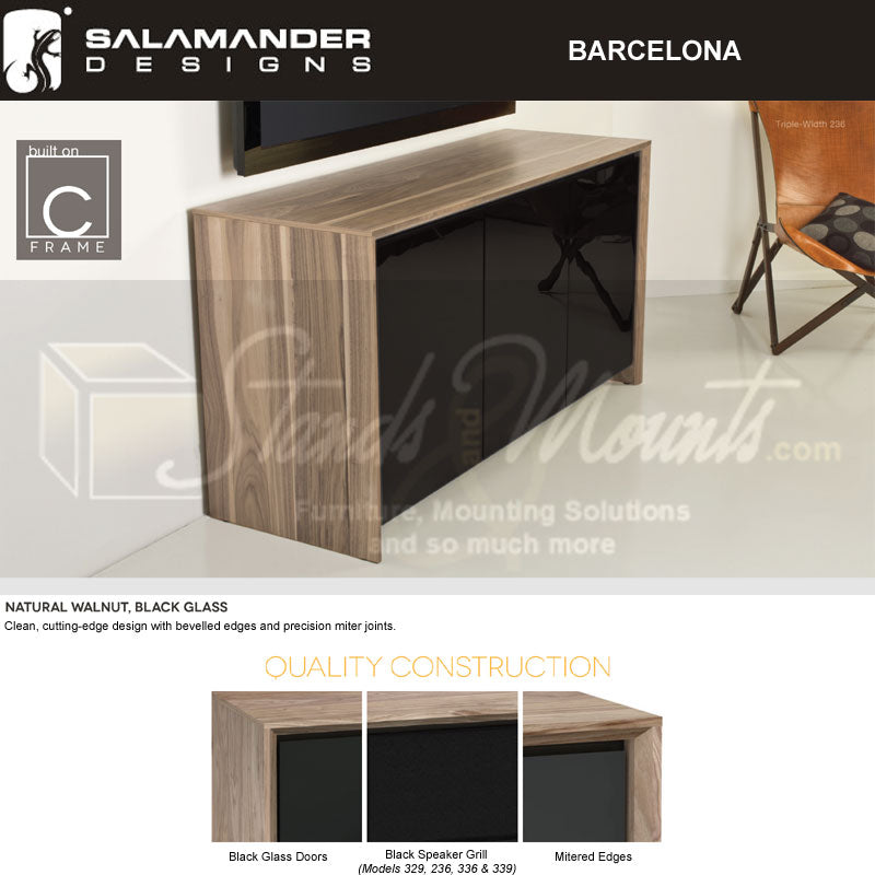 Salamander Designs Barcelona 347 AV Cabinet C/BA347/NW/BG, natural walnut AV cabinet design and construction details