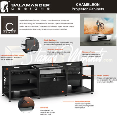 Salamander Designs Miami 245 Projector Cabinet C2/LE/245MM/WH, projector cabinet construction features diagram