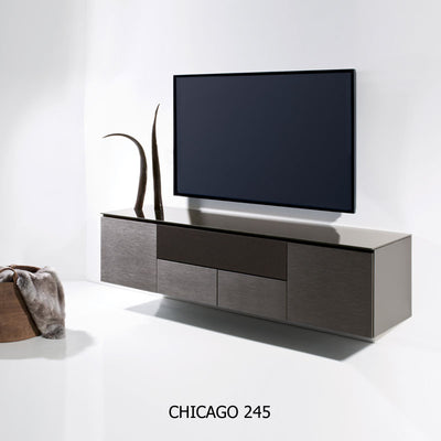 Salamander Designs Chicago 347 AV Cabinet C/CH347/BO, black oak AV cabinet installed room view