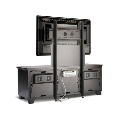 Salamander Designs Chameleon Cabinet Integrated TV Mount CQ/PM2/B, multimedia credenza rear view with display mount