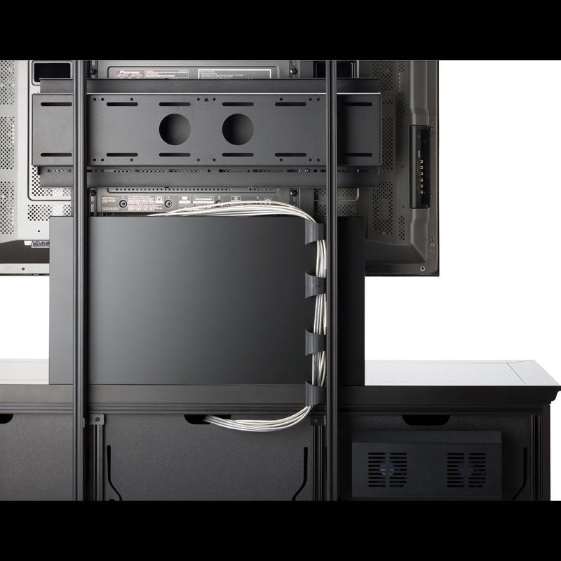 Salamander Designs Chameleon Cabinet Integrated TV Mount CQ/PM2/B, multimedia credenza cable-management detail