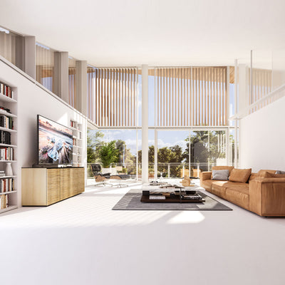 Salamander Designs Denver 347 AV Cabinet C/DV347/NO, AV cabinet installed living room view