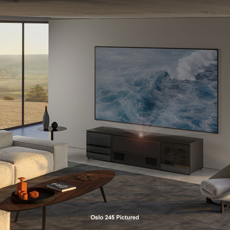 Salamander Designs Oslo 245 Projector Cabinet X/EPSLS800/245OS/BK, projector cabinet installed living room view