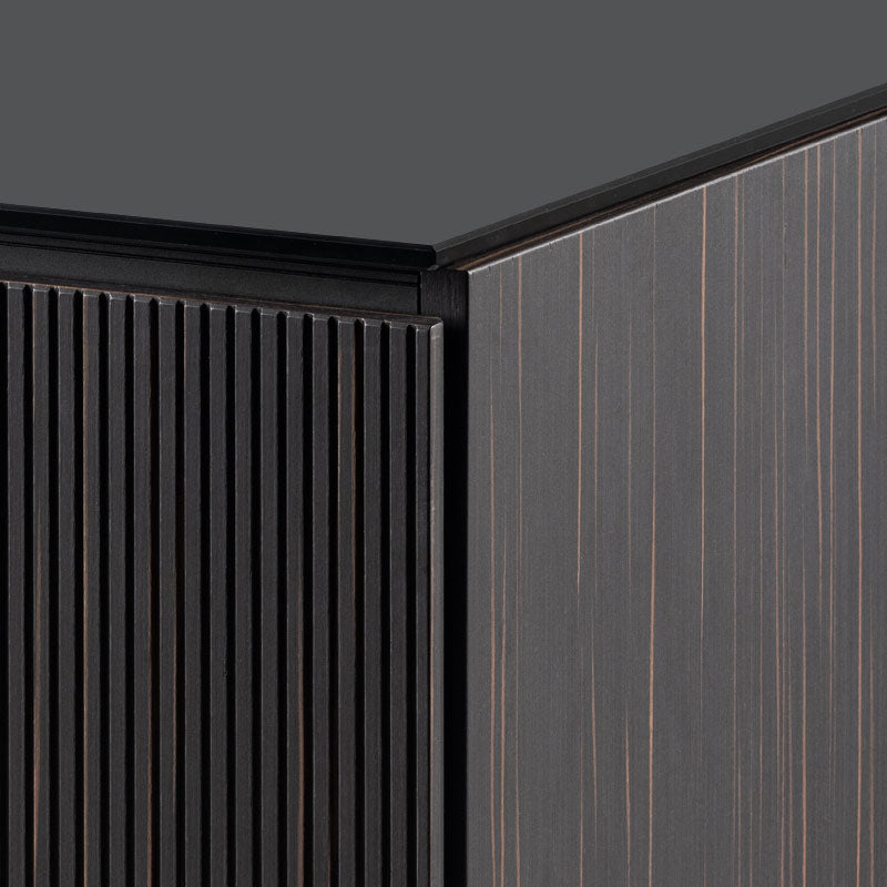 Salamander Designs Manhattan 347 AV Cabinet C/MH347/ME/BG, walnut AV cabinet fluted door corner detail
