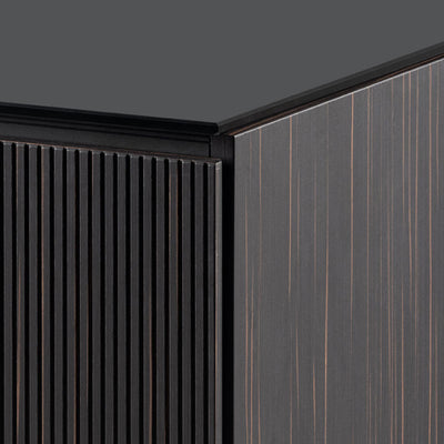 Salamander Designs Manhattan 347 AV Cabinet C/MH347/ME/BG, walnut AV cabinet fluted door corner detail