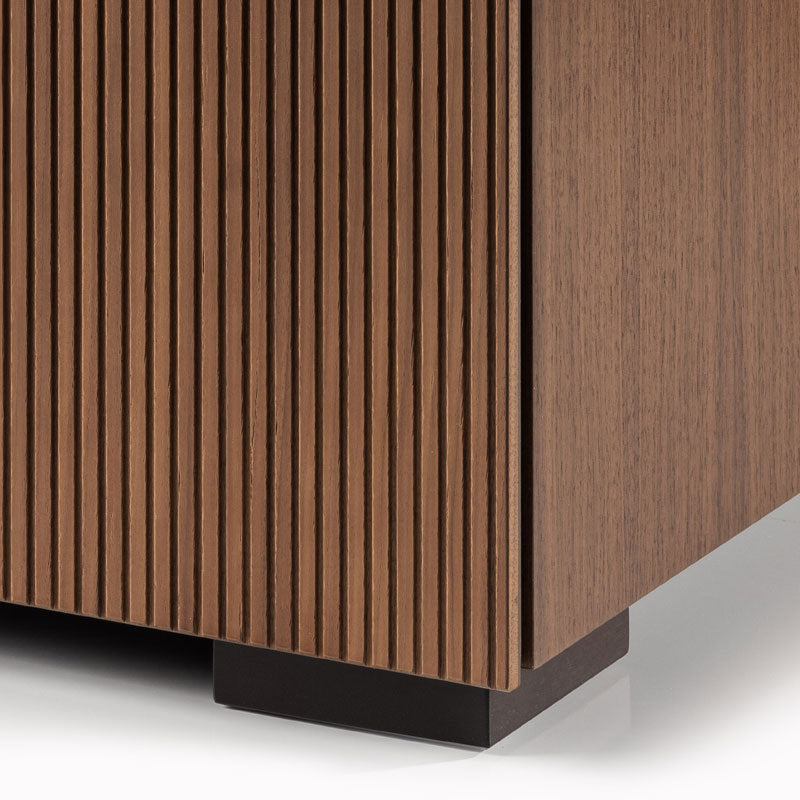 Salamander Designs Low Profile Manhattan 347 AV Cabinet C1/MH347/MW/BK, AV cabinet fluted wood corner detail