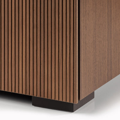 Salamander Designs Low Profile Manhattan 347 AV Cabinet C1/MH347/MW/BK, AV cabinet fluted wood corner detail