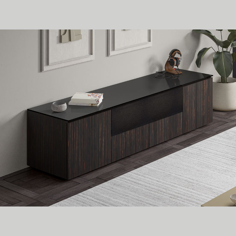 Salamander Designs Manhattan 245 AV Cabinet C/MH245/ME/BG, dark wood media console in room