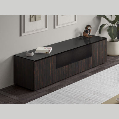 Salamander Designs Manhattan 245 AV Cabinet C/MH245/ME/BG, dark wood media console in room