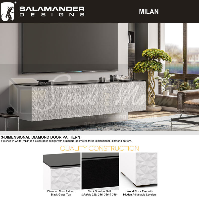 Salamander Designs Milan 347 AV Cabinet C/ML347/WH/BK, AV cabinet 3D diamond door and finish features