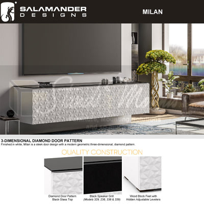 Salamander Designs Milan 347 AV Cabinet C/ML347/WH/BK, AV cabinet 3D diamond door and finish features