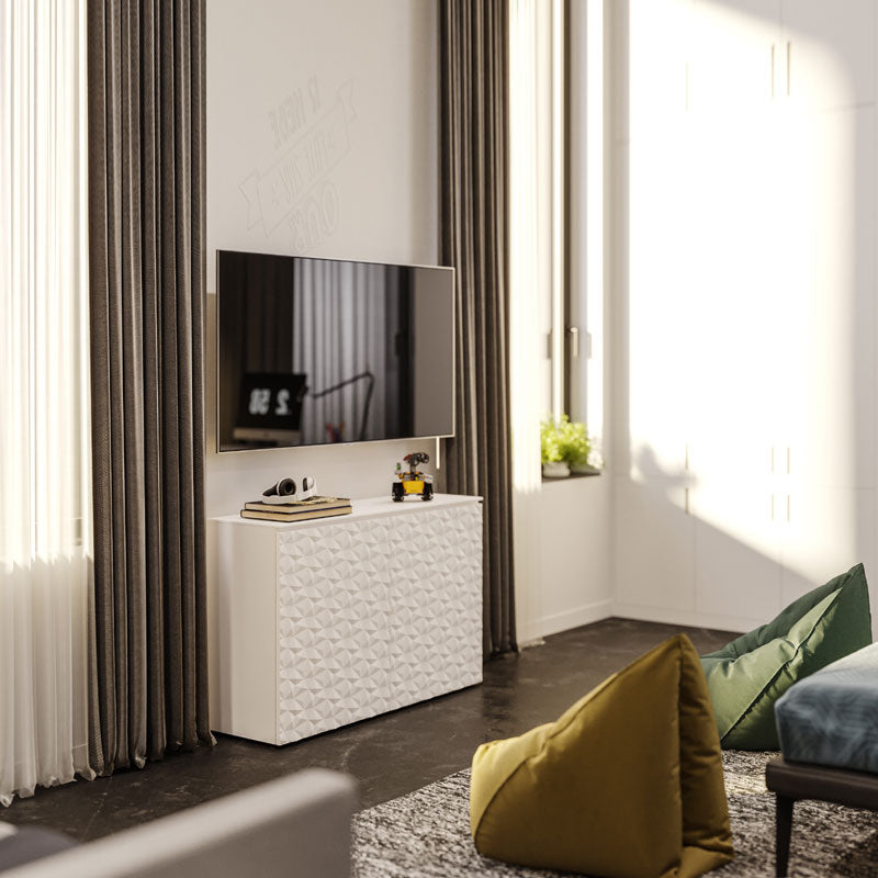 Salamander Designs Low Profile Milan 347 AV Cabinet C1/ML347M/WH/BK, AV cabinet installed room view