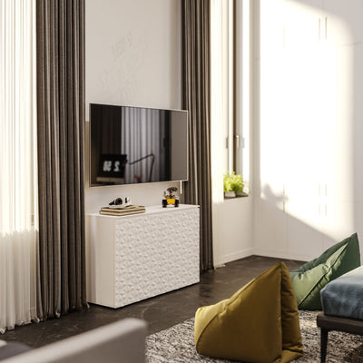 Salamander Designs Low Profile Milan 347 AV Cabinet C1/ML347M/WH/BK, AV cabinet installed room view