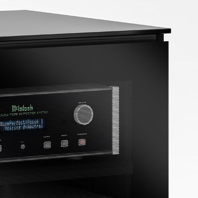 Salamander Designs Oslo 245 Projector Cabinet C2/AWOL245OS/BK, AV cabinet smoked-glass door electronics detail