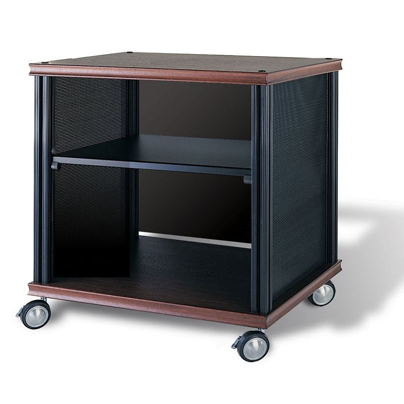 Salamander Designs Saturn Wheels SA/C/10, wood mobile AV cart angled view