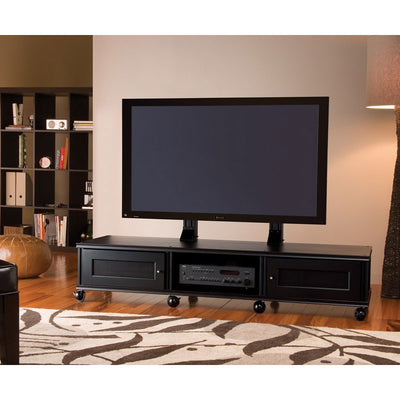 Salamander Designs Saturn Wheels SA/C/10/BK, rolling TV stand installed living room view