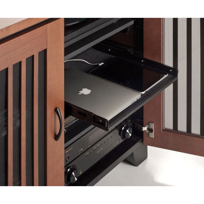 Salamander Designs Synergy or Chameleon Storage Tray SA/UST, rack shelf extended with a closed laptop