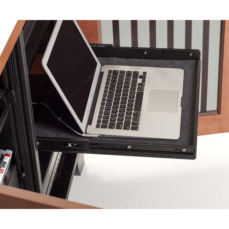 Salamander Designs Synergy or Chameleon Storage Tray SA/UST, rack shelf extended with an open laptop