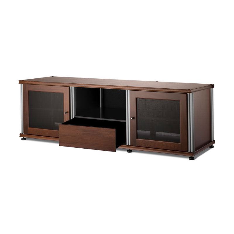 Salamander Designs Synergy 236 AV Cabinet SB236W/A, media console with glass doors and center drawer open