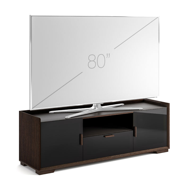 Salamander Designs AV Basics SDAV2 7224 TV Stand SDAV2/7224/W, dark media console with 80-inch television front view