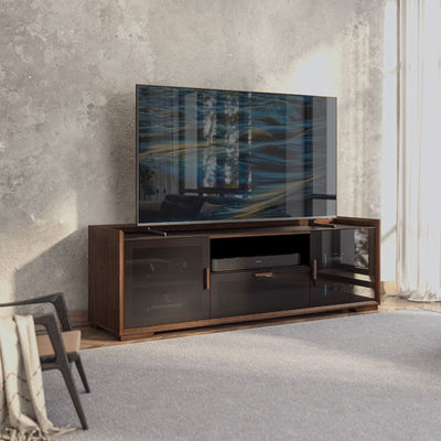 Salamander Designs AV Basics SDAV2 7224 TV Stand SDAV2/7224/W, dark media console with television in living room