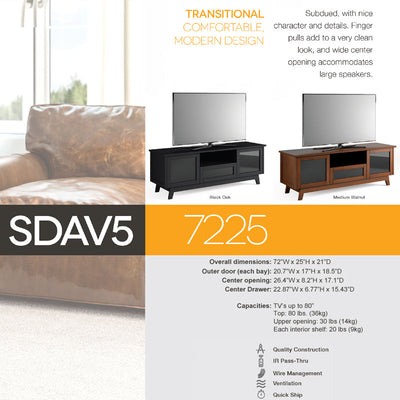 Salamander Designs AV Basics SDAV5 7225 TV Stand SDAV5/7225/BO, black media console specifications infographic