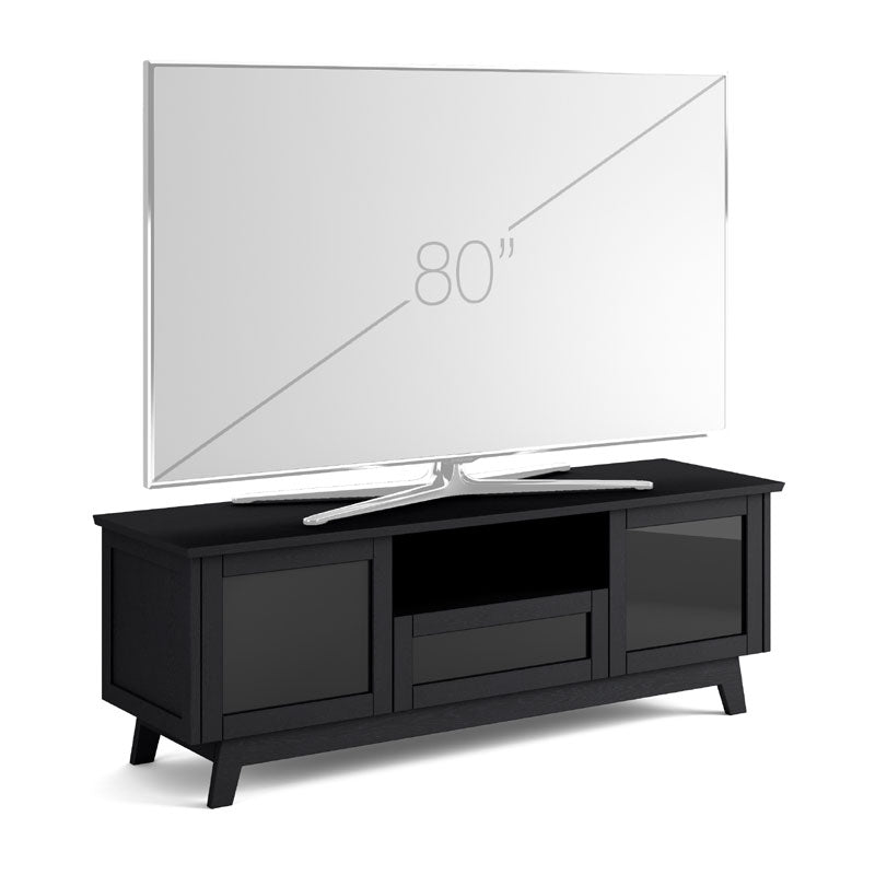 Salamander Designs AV Basics SDAV5 7225 TV Stand SDAV5/7225/BO, black media console with 80-inch television front view
