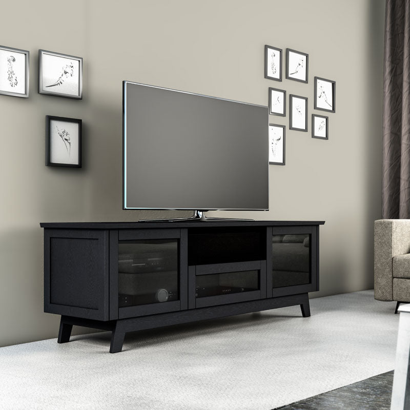 Salamander Designs AV Basics SDAV5 7225 TV Stand SDAV5/7225/BO, black media console installed alternate room view