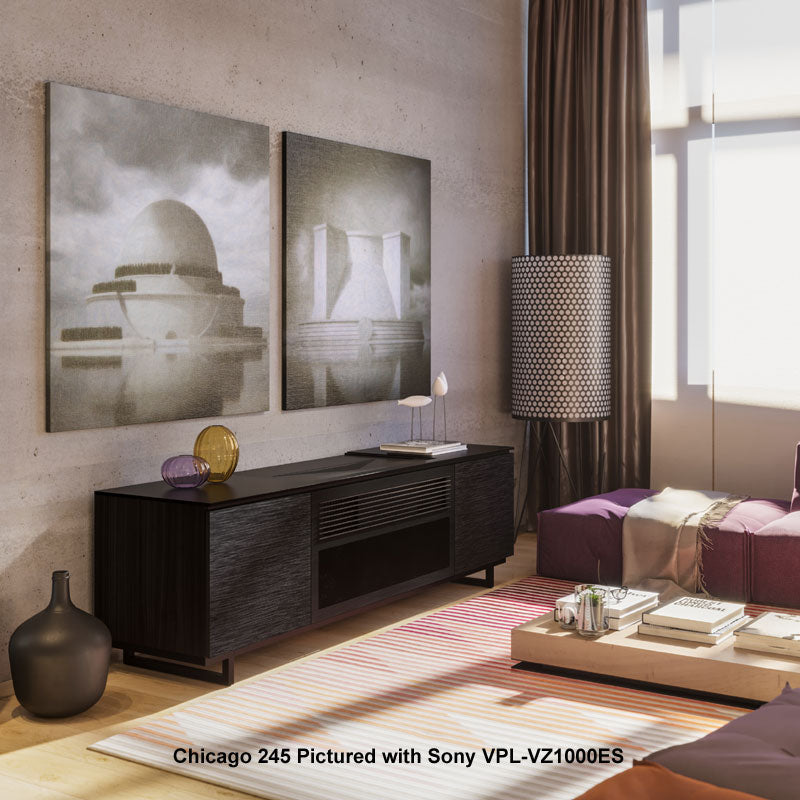 Salamander Designs Chicago 245 Deep Projector Cabinet X3/SNY245CH/BO, AV cabinet installed living room view