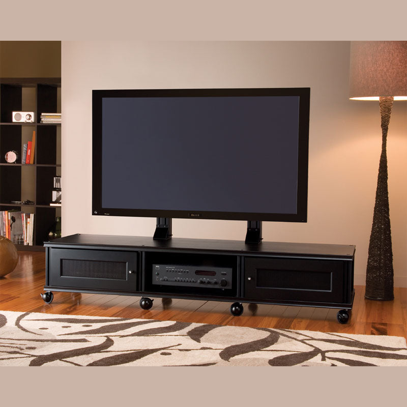 Salamander Designs Synergy Cabinet Integrated TV Mount SQ/PM2/B, entertainment center with display front view