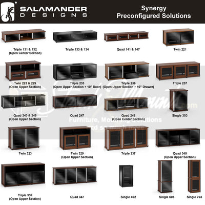 Salamander Designs Synergy 345 AV Cabinet 345C/BG/A, preconfigured cabinet options chart