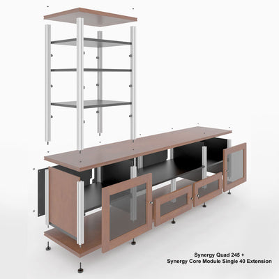 Salamander Designs Synergy Core Module Twin Riser SNRXW/B, modular AV cabinet exploded construction view