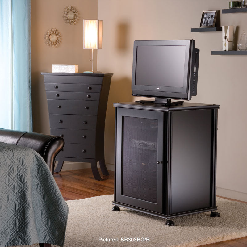 Salamander Designs Synergy 303 AV Cabinet SB303C/A, rolling AV cabinet installed bedroom view