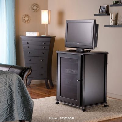 Salamander Designs Synergy 303 AV Cabinet SB303C/A, rolling AV cabinet installed bedroom view