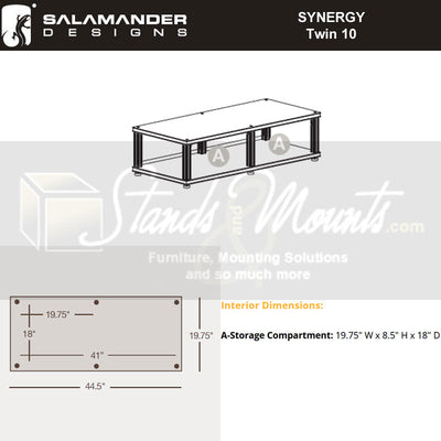 Salamander Designs Synergy Core Module Twin 10 SN10W/B, AV cabinet interior dimensions diagram