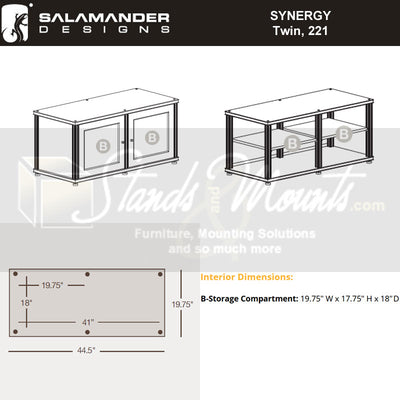 Salamander Designs Synergy 221 AV Cabinet SB221W/A, AV cabinet interior dimensions diagram