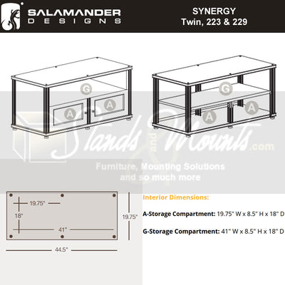 Salamander Designs Synergy 229 AV Cabinet SB229C/A, AV cabinet interior dimensions diagram