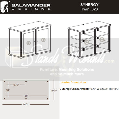 Salamander Designs Synergy 323 AV Cabinet SB323W/BG/B, AV cabinet interior dimensions diagram