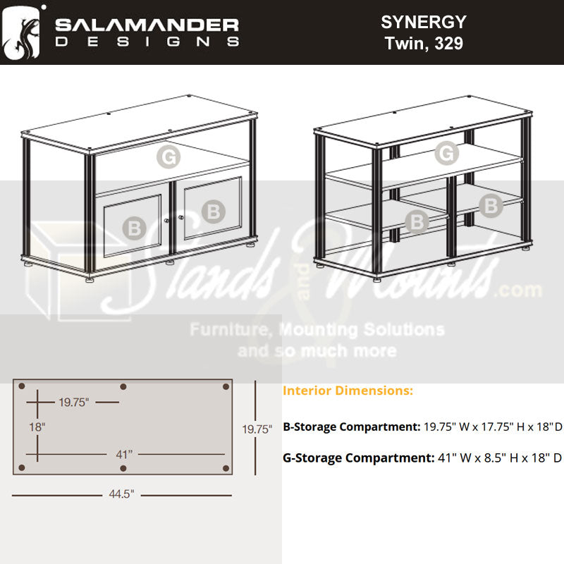 Salamander Designs Synergy 329 AV Cabinet SB329C/BG/A, AV cabinet interior dimensions diagram