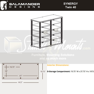 Salamander Designs Synergy Core Module Twin 40 SN40W/A, AV cabinet interior dimensions diagram