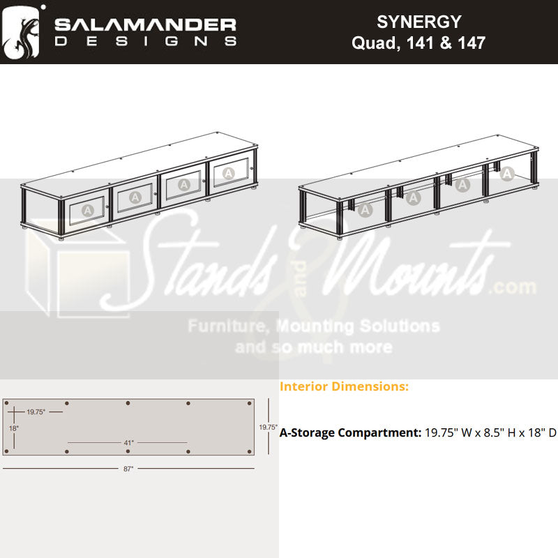 Salamander Designs Synergy 141 AV Cabinet 141W/BG/B, AV cabinet interior dimensions diagram