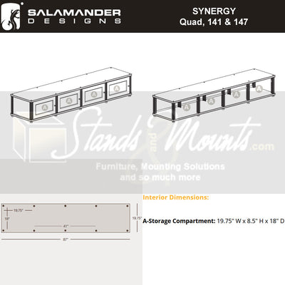 Salamander Designs Synergy 141 AV Cabinet 141W/BG/B, AV cabinet interior dimensions diagram