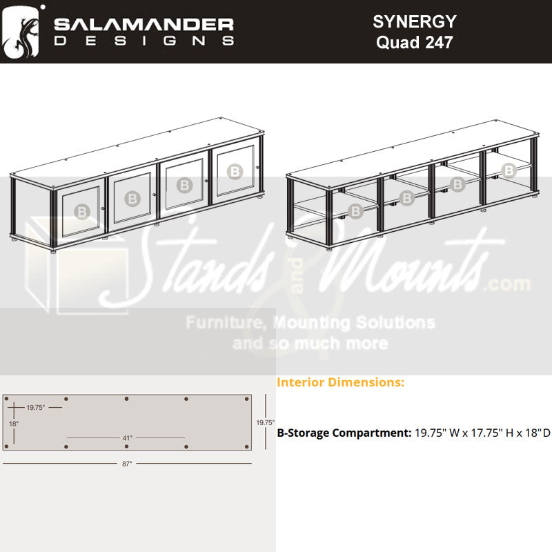 Salamander Designs Synergy 247 AV Cabinet 247W/BG/B, AV cabinet interior dimensions diagram
