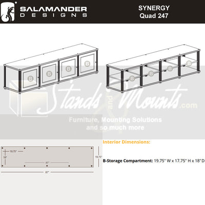 Salamander Designs Synergy 247 AV Cabinet 247W/BG/B, AV cabinet interior dimensions diagram