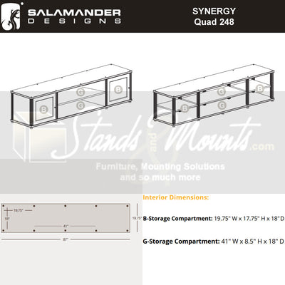 Salamander Designs Synergy 248 AV Cabinet SB248BO/BG/A, storage compartment dimensions diagram