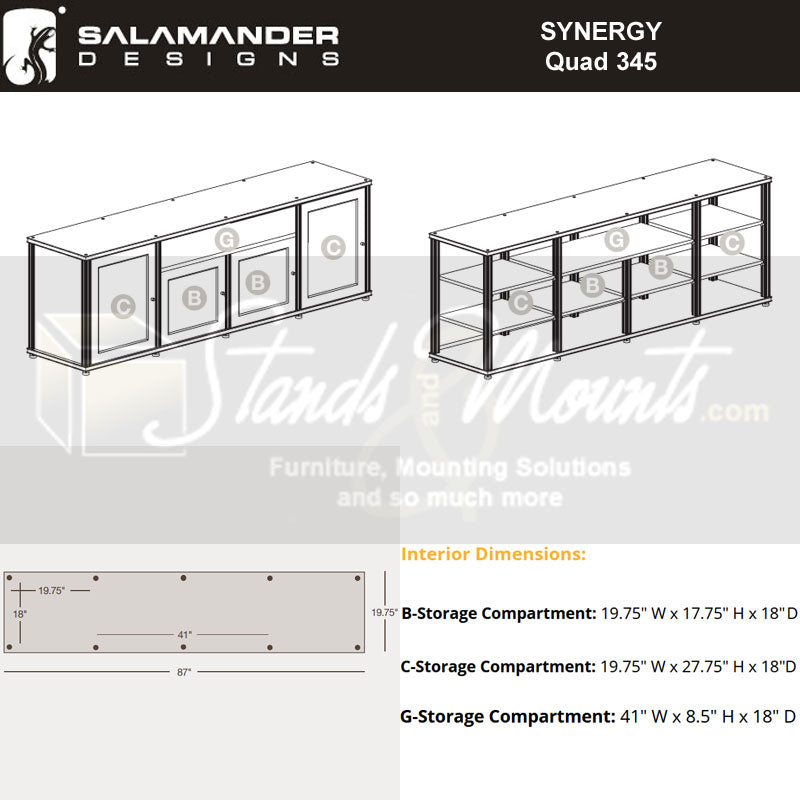 Salamander Designs Synergy 345 AV Cabinet 345C/BG/A, AV cabinet interior dimensions diagram