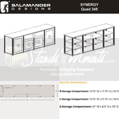 Salamander Designs Synergy 345 AV Cabinet 345C/BG/A, AV cabinet interior dimensions diagram