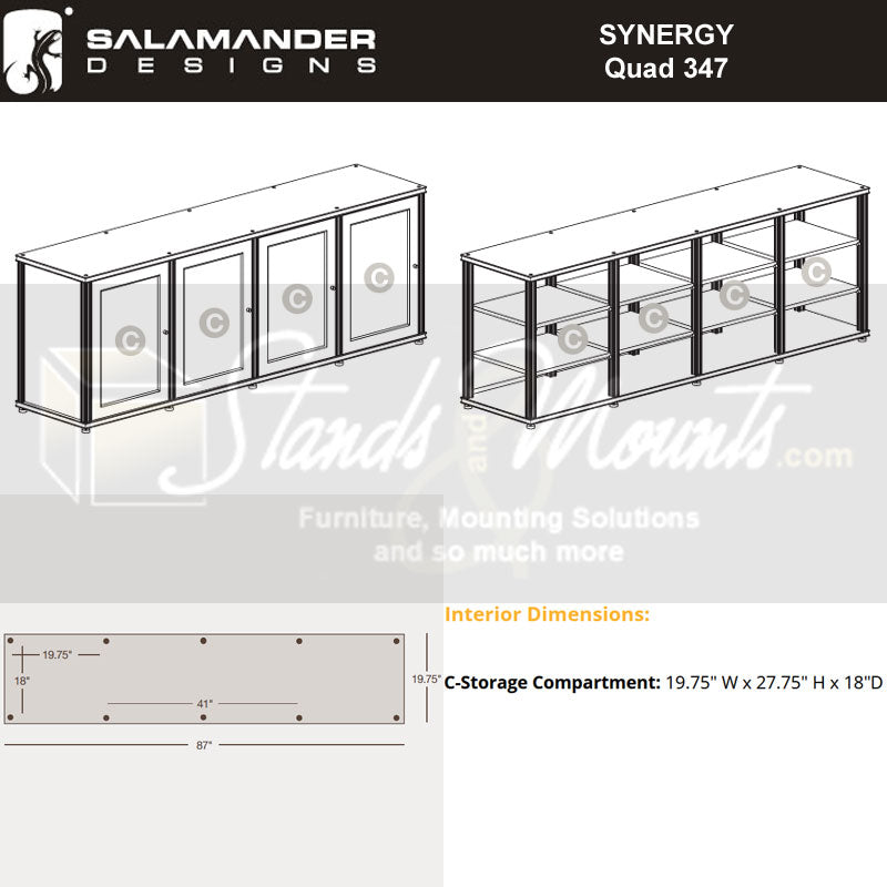 Salamander Designs Synergy 347 AV Cabinet 347W/BG/B, AV cabinet interior dimensions diagram