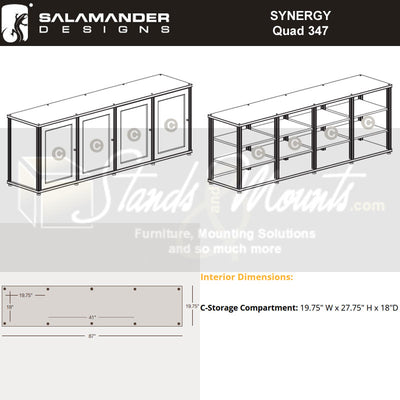 Salamander Designs Synergy 347 AV Cabinet 347W/BG/B, AV cabinet interior dimensions diagram