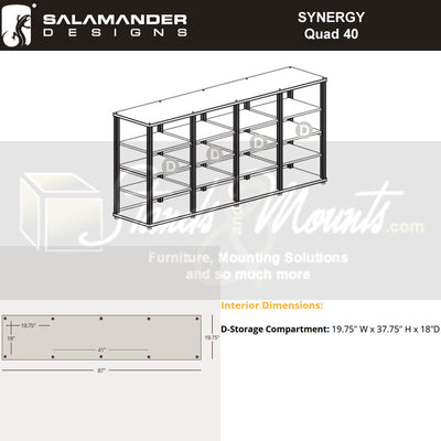 Salamander Designs Synergy Core Module Quad 40 SQ40W/A, storage cabinet compartment dimensions diagram